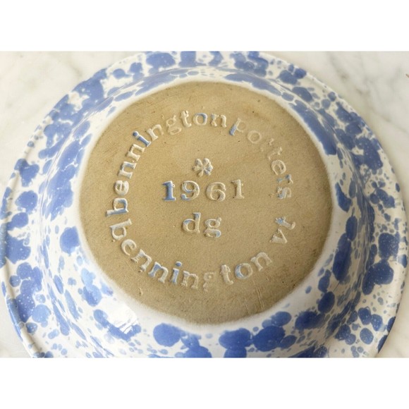 Bennington Potters Morning Glory Pottery Blue Agate Rimmed Soup Cereal Bowl 8.5" - Picture 6 of 6